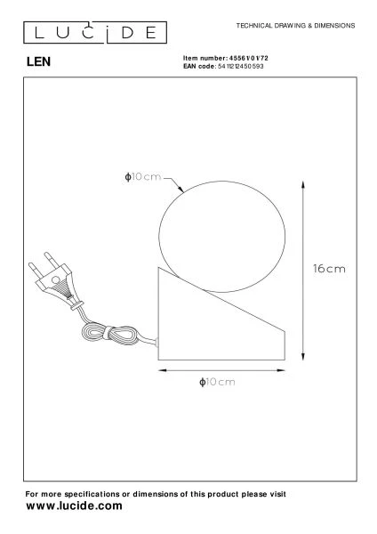 Lucide LEN - Tafellamp - Ø 10 cm - 1xG9 - Naturel - technisch